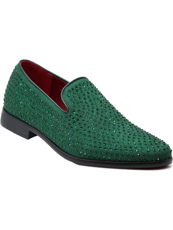 Enzo Romeo Men\'s Olive Vintage Velvet Rhinestone Loafer Slip On Tuxedo Shoes main image 4